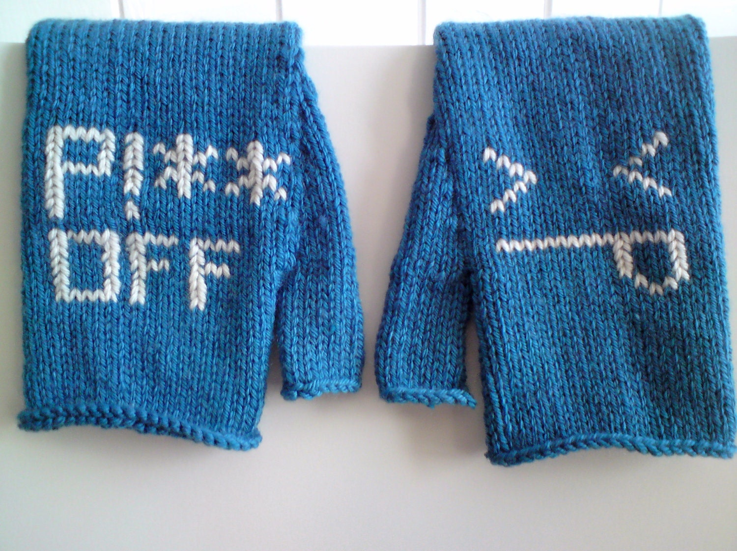 Bad Day Grumpy Emoticon Blue Fingerless Gloves - Fingerless Mittens - Snarky Snark Blue Gloves