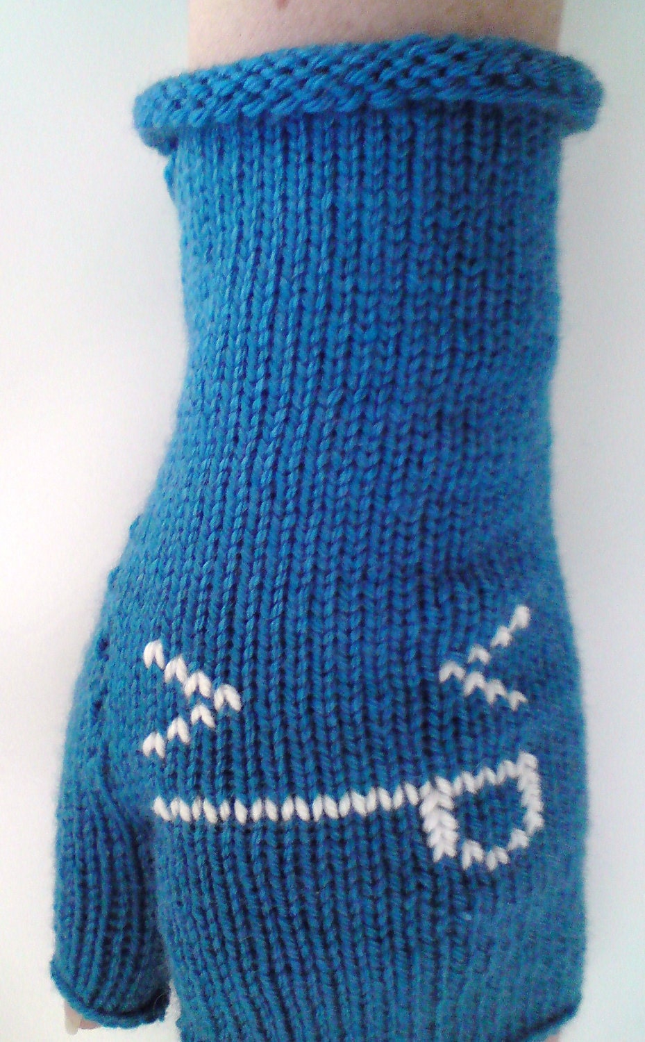 Bad Day Grumpy Emoticon Blue Fingerless Gloves - Fingerless Mittens - Snarky Snark Blue Gloves