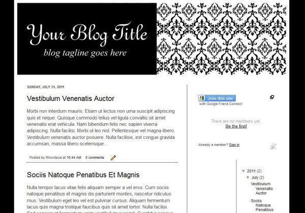 Blog Header Banner Design Damask 1 Design for Blogger or Wordpress