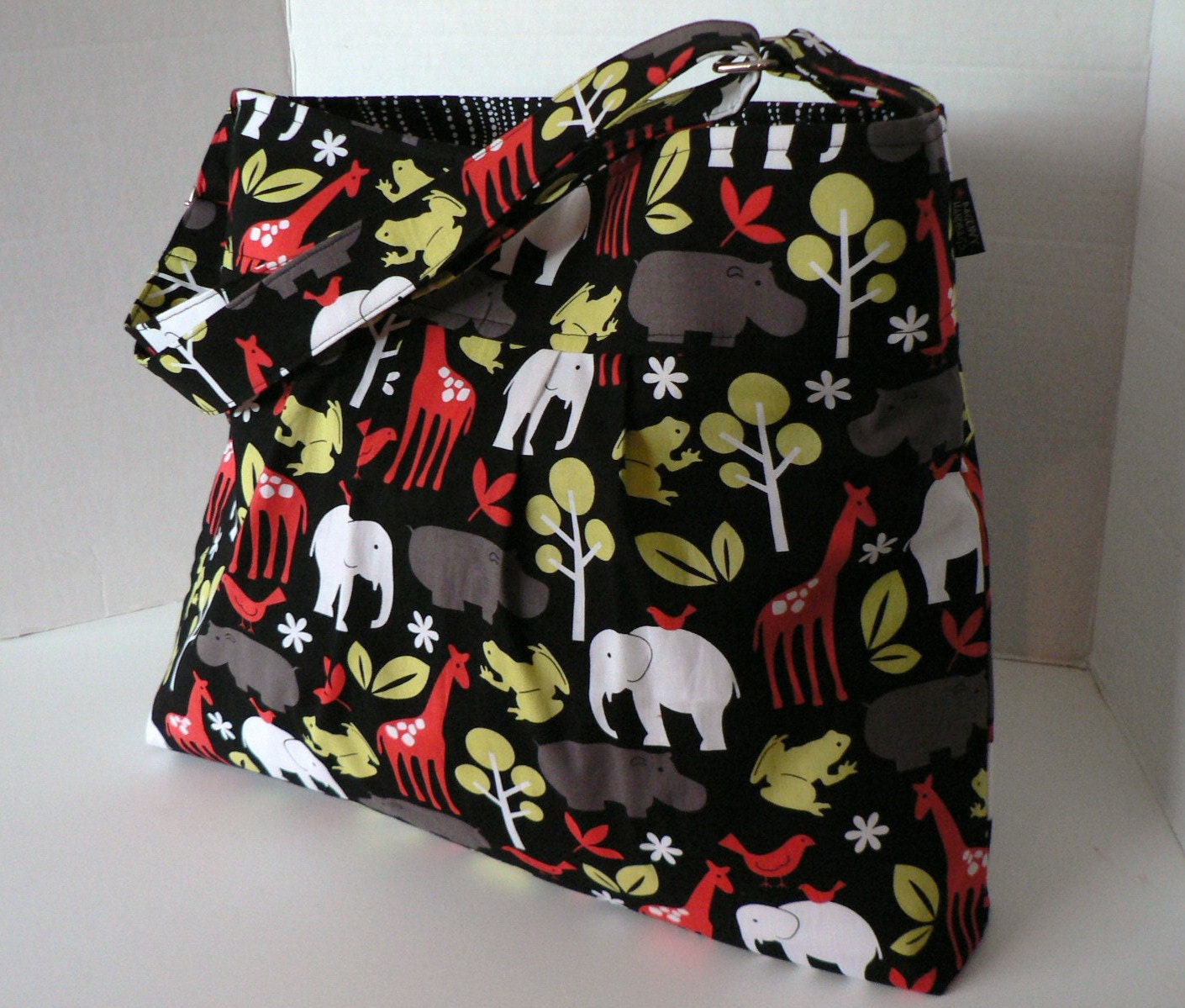 The Monterey Diaper Bag - Large - Zoology In Black - With Adjustable Strap and Elastic Pockets