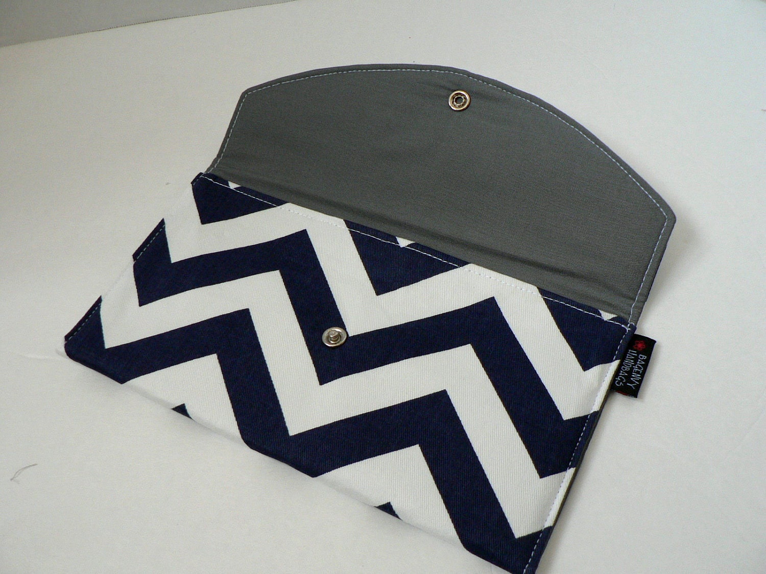 Navy Chevron - With Grey Lining - Full Size Clutch