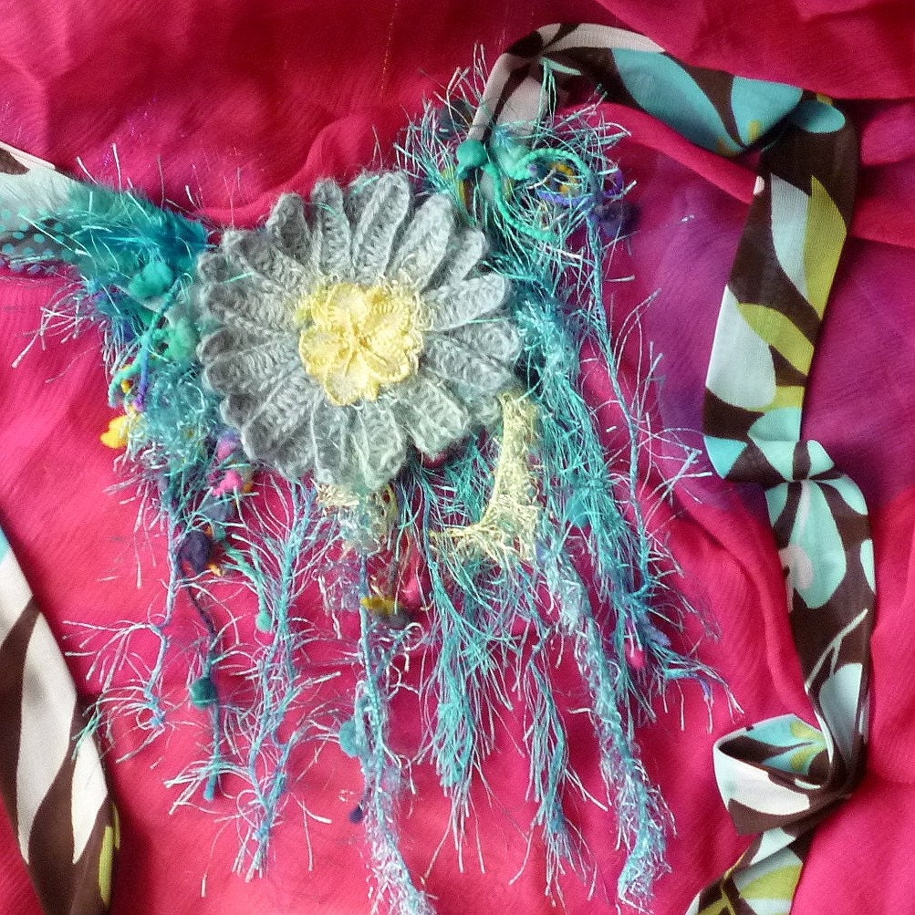 Reversible Necklace, Price Reduced, Vintage Neckwear , Fabric Necklace by mystic2awesome