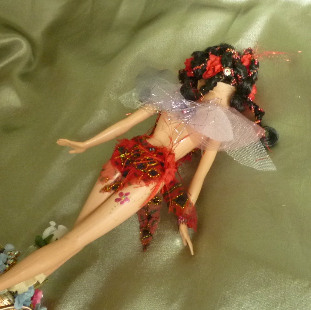 Red Beaded Fairy Art Doll by mystic2awesome