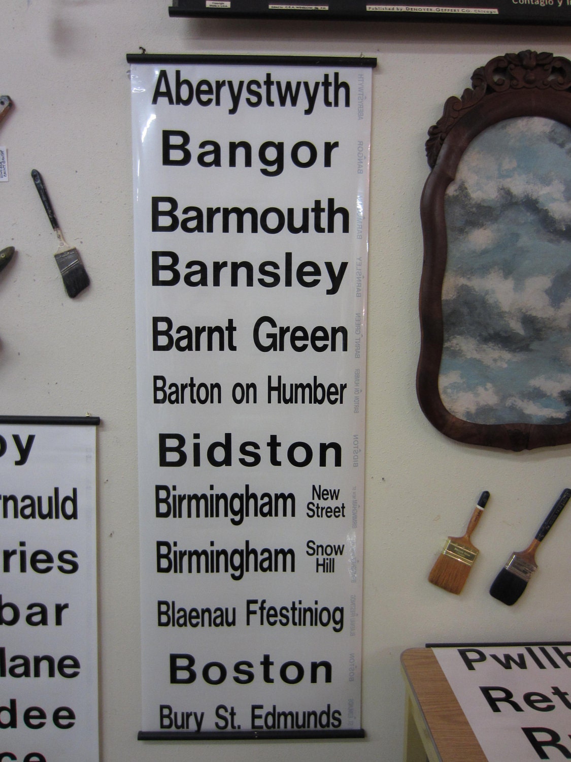 vintage british route sign. aberystwyth to bury st. edmunds.