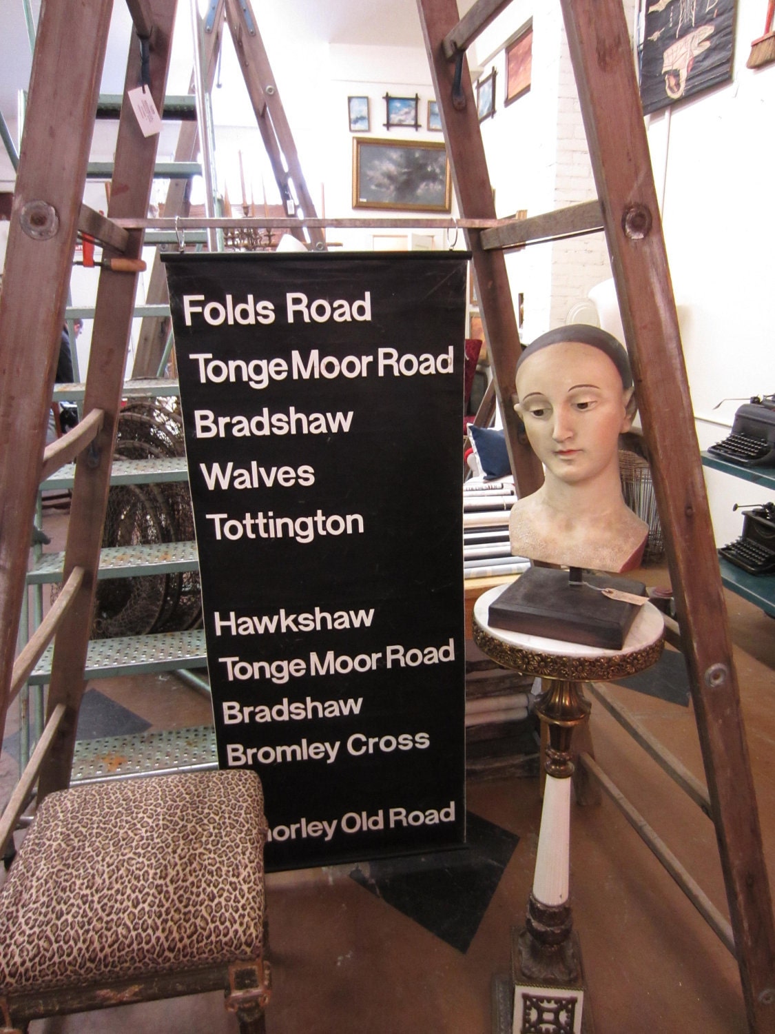 vintage british route sign. folds road to chorley old road.