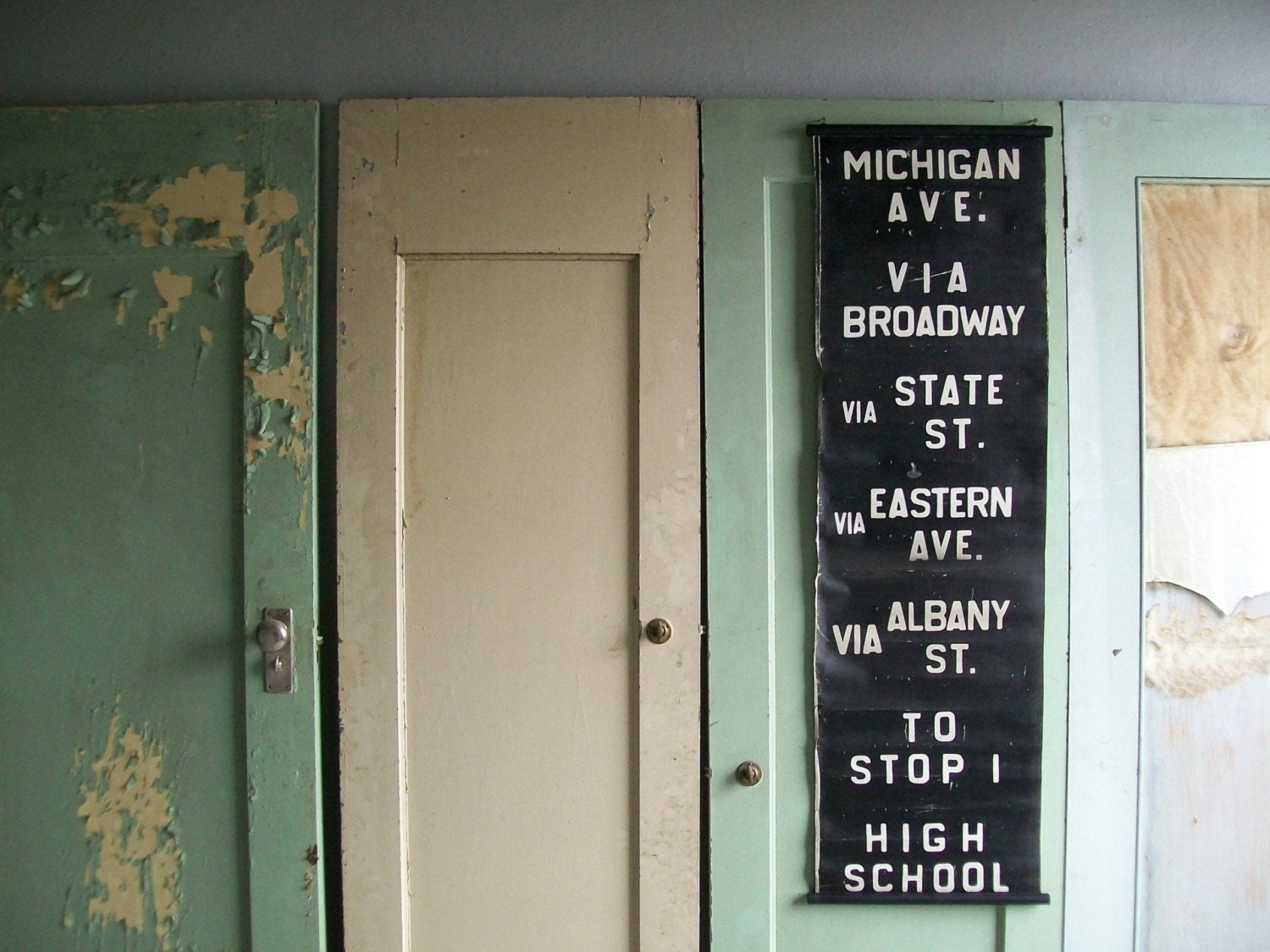 Vintage US Bus Roll from Michigan. Michigan Ave, Via Broadway, Via State St, Via Eastern Ave, Via Albany St, To Stop 1 and High School.