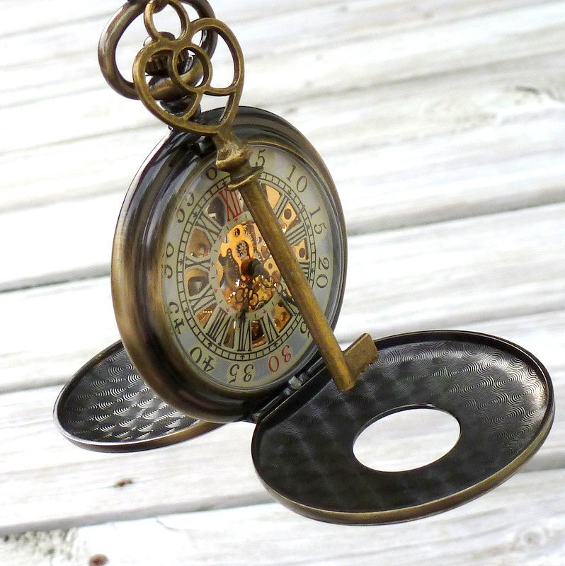 Alice in Wonderland Steampunk pocket watch key pendant charm necklace locket