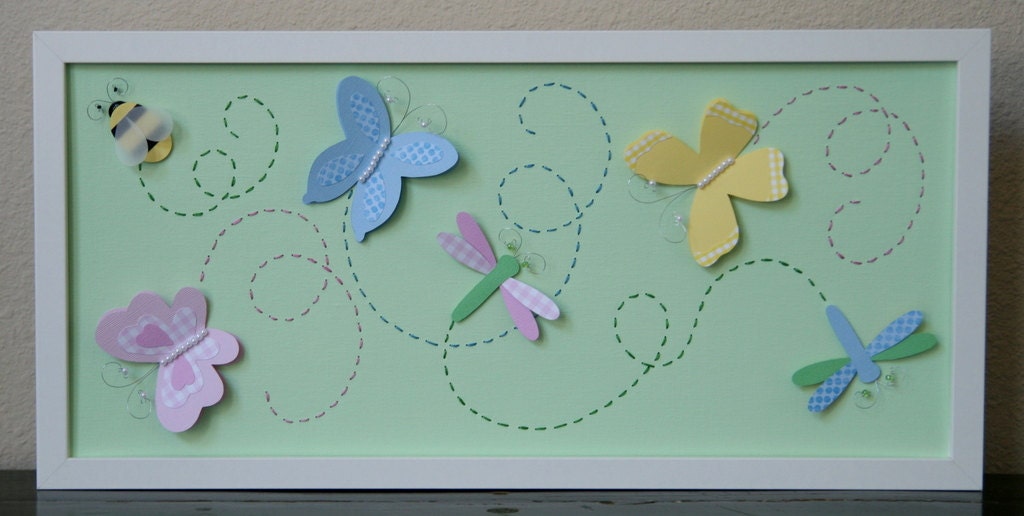 Bee Happy - A Butterfly Collage (pastels on light green background)