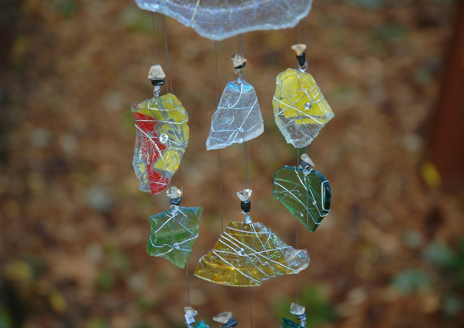 Trail Treasure- Rare YELLOW Mojave Desert finds with Citrine and Hematite beads, repurposed glass, sun catcher, Mobile, Ornament