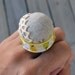 Upcycled Bottle Cap Ring Pincushion - Linen and Fruits Ribbon