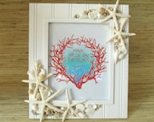 DANCING STARFISH, sand dollar and shell frame, beach wedding frame, 8 x 10"