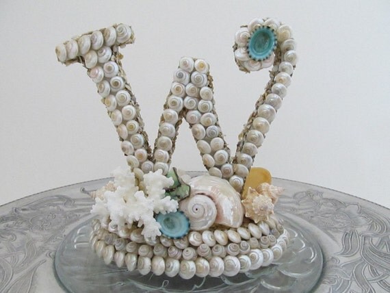Beach Wedding ELEGANT INITIAL Shelled Cake Topper