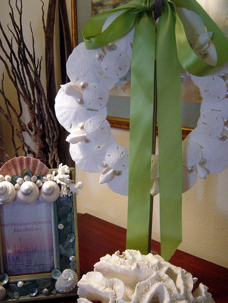 Beach Decor Shabby Chic Sweet Sand Dollar and Shell Wreath