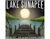 Made to Order  Moon Rise LAKE SUNAPEE New Hampshire Giclee Print 12x12 inches signed