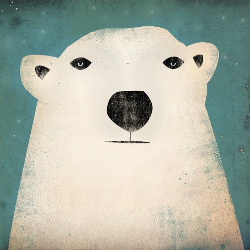 POLAR BEAR Potrait Graphic Wall Art Gallery Wrapped Canvas Panel 12x12x1.5 inch  signed Ready to Hang