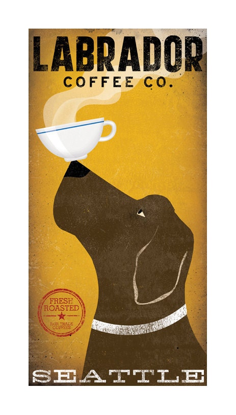 LABRADOR Retriever Coffee Company graphic art giclee print 8x16 inches Signed by artist