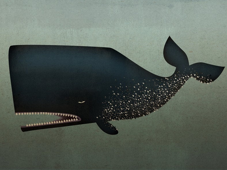 The Barnacle Whale - Original Illustration Giclee Print 9x12 SIGNED