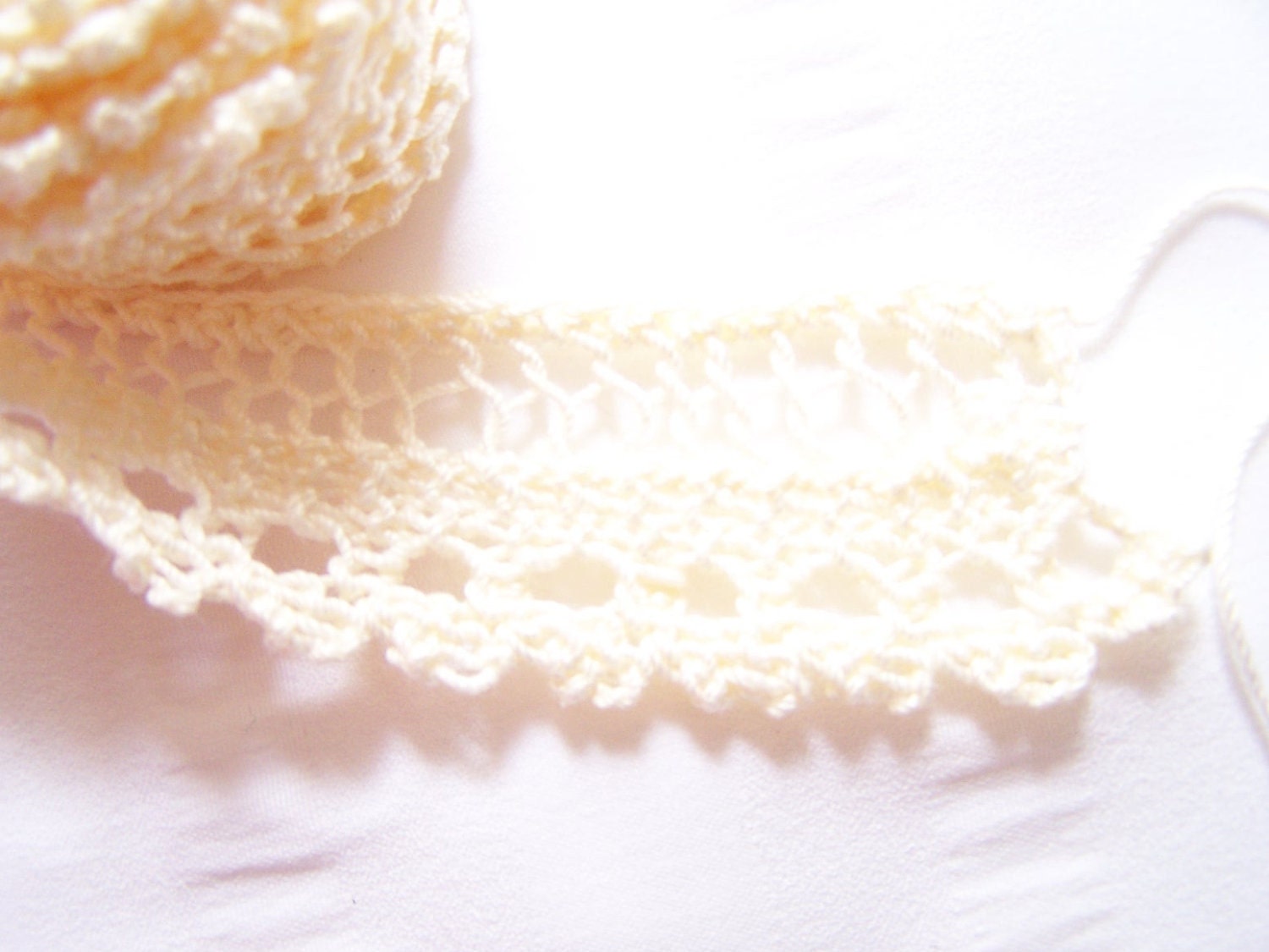 Lace embellishment hand knit cream cotton thread one yard ready to ship