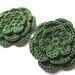 Appliques 2 hand crocheted flowers 3.5 inch embellishment sew on cotton hunter green