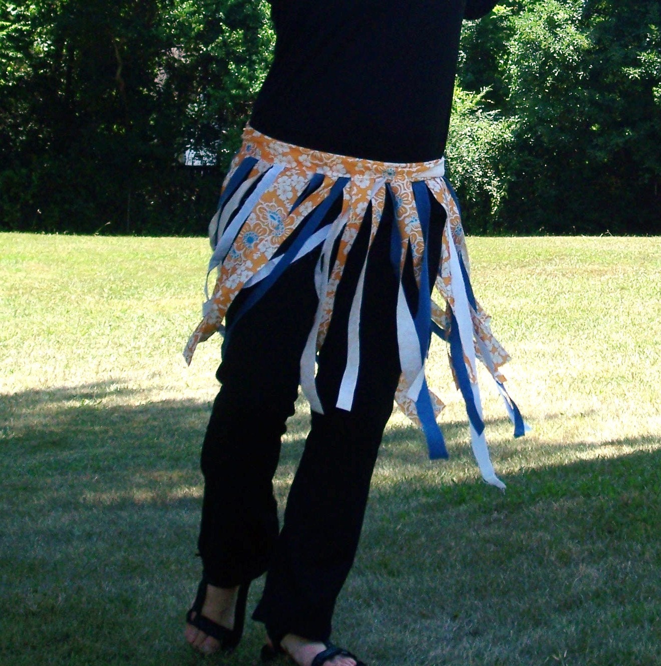 Orange Festival Wrap Skirt for Fairy Pixie Rave Hula Hoop Dancing - Orange White Blue Bright