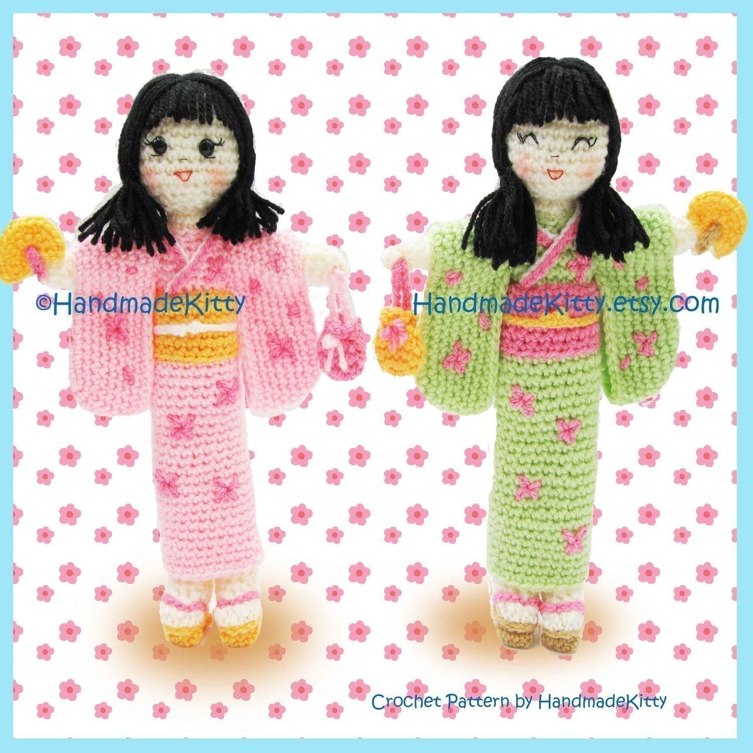Kimiko and Midori Japanese Dolls Amigurumi PDF Crochet Pattern by HandmadeKitty