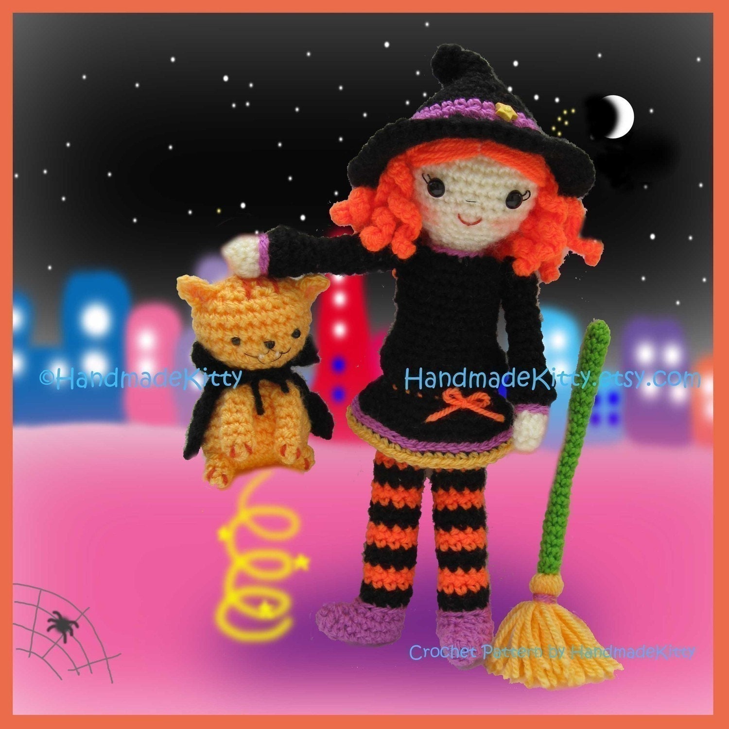Melissa the Magic Witch and Draculin Kitty Amigurumi PDF Crochet Pattern by HandmadeKitty