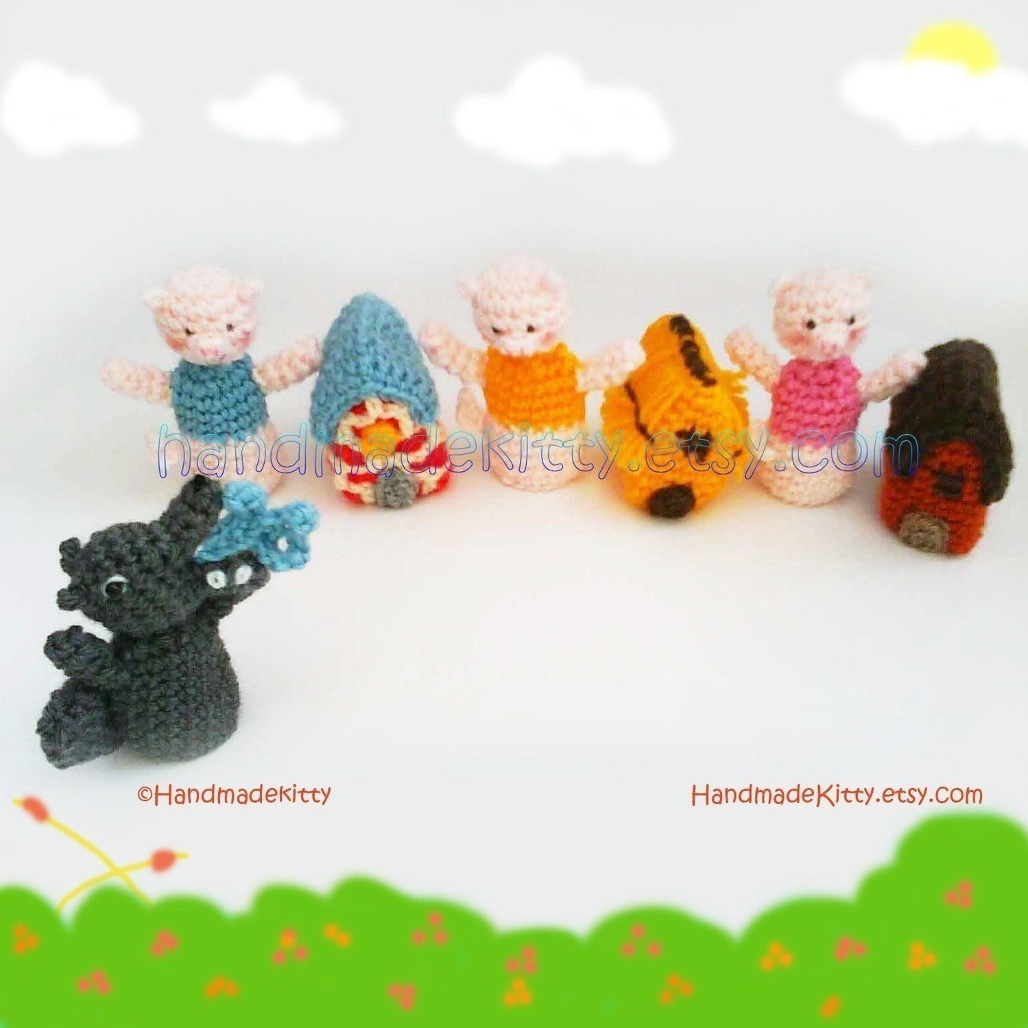Three Little Pigs Fairy Tale Finger Puppets Amigurumi PDF Crochet Pattern
