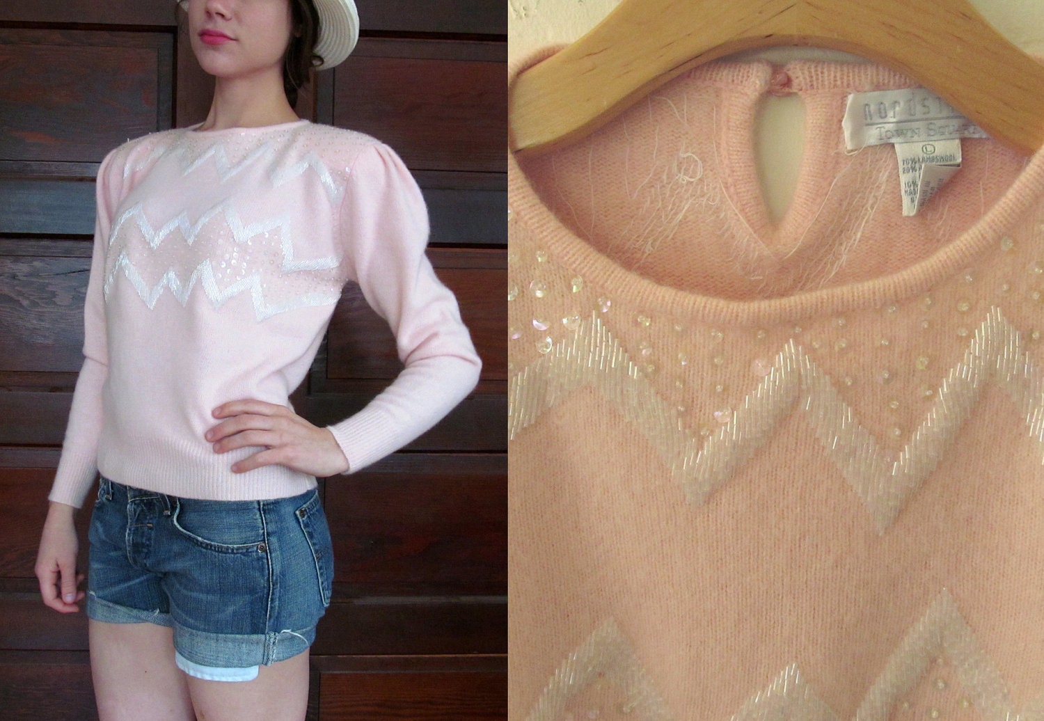1980s/90s BALLET Pink IRIDESCENT SEQUIN Sweater Angora Blend M