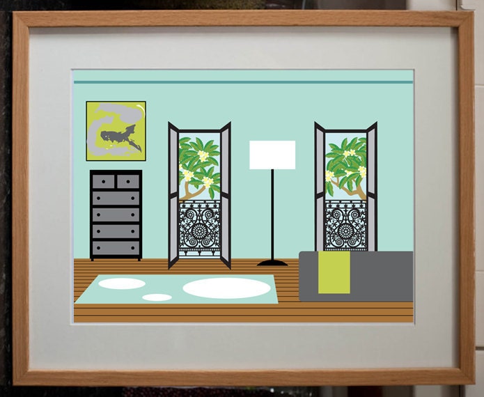 Terraced House Bedroom Interior - Digital Art Print