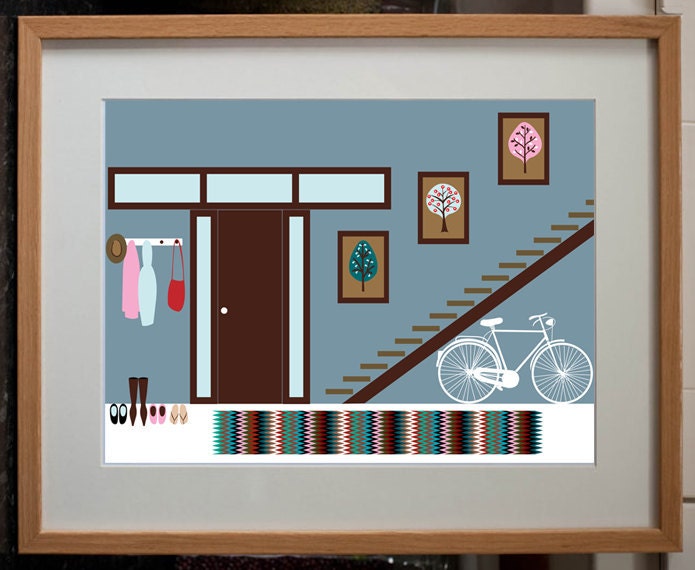 1960s Funky Hallway Interior - Digital Art Print