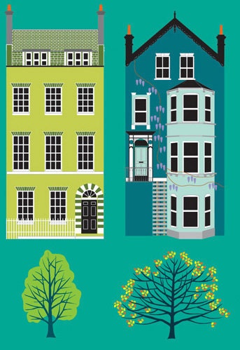 London Row Houses Colourful Art Print