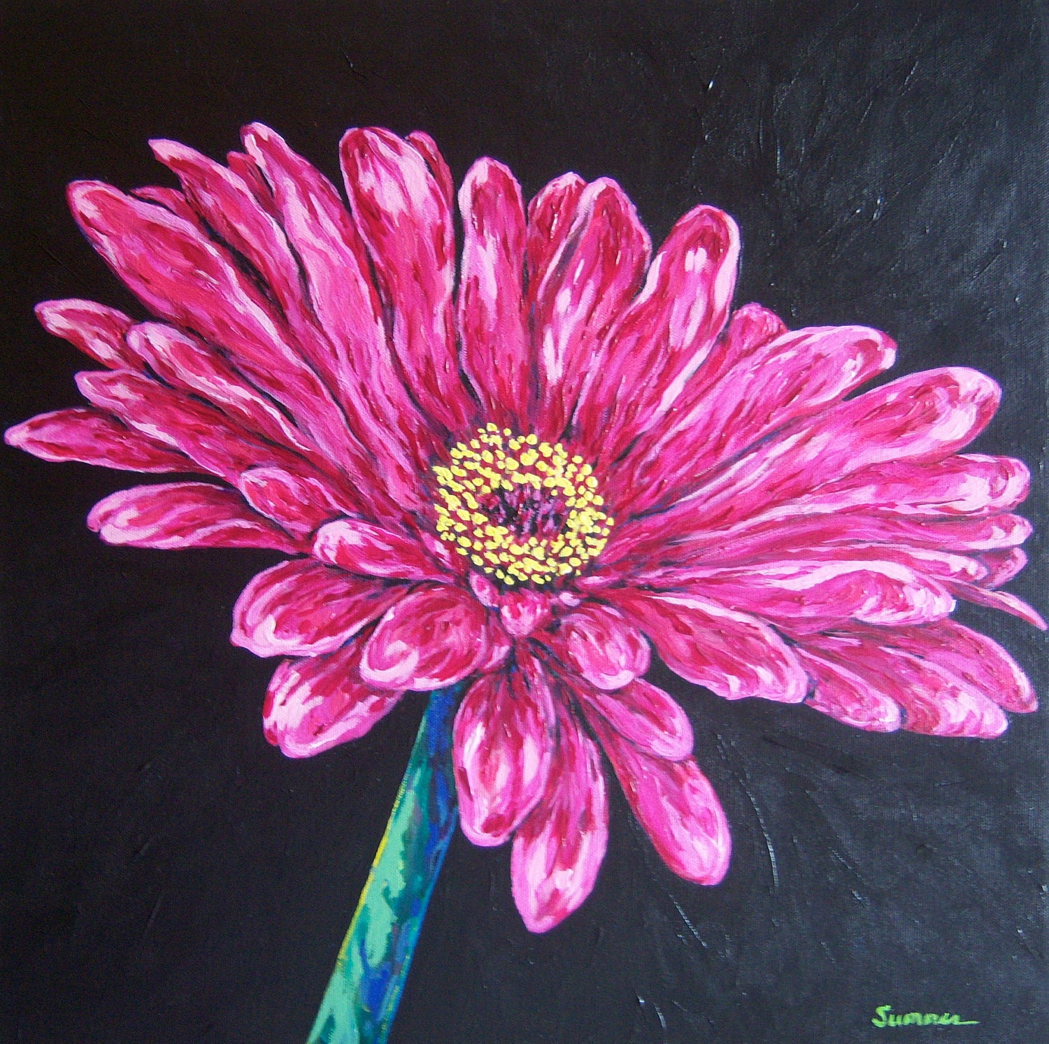 Pink Daisy, 18 x 18 inch acrylic floral, original painting, gallery wrapped canvas