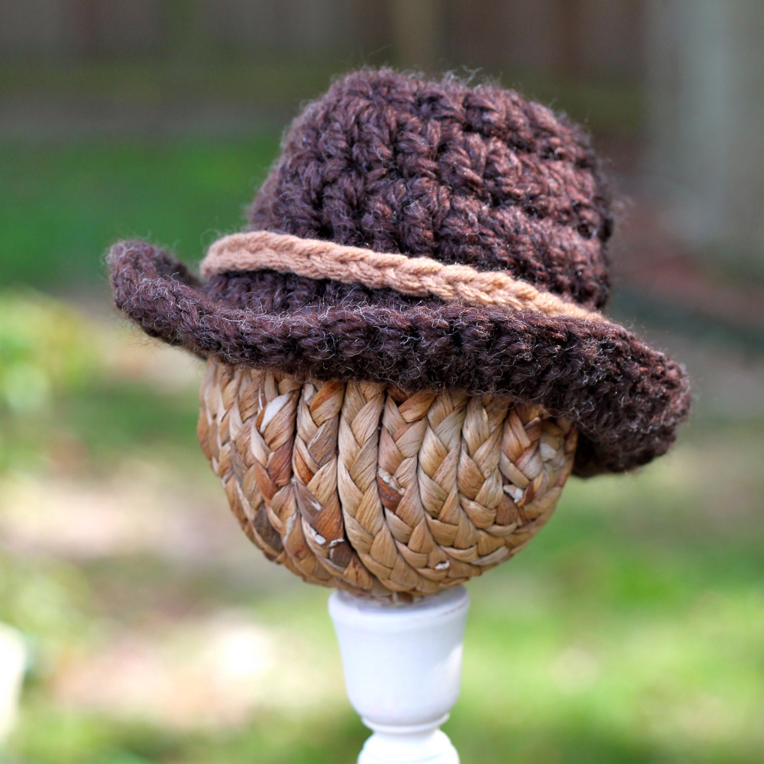 Crochet Cowboy Hat - Baby Hat - Photography Prop - Brown - Size Newborn