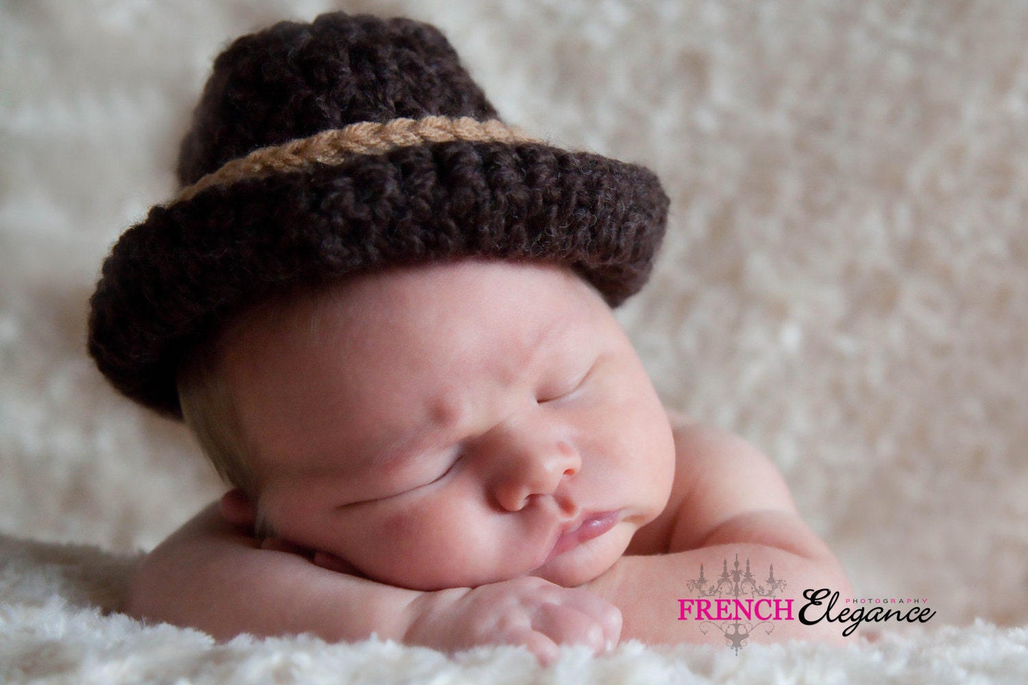 Crochet Cowboy Hat - Baby Hat - Photography Prop - Brown - Size Newborn