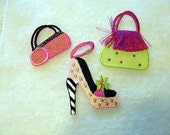 Shoe and handbag shopaholic 3 peace set iron on Embroidered Applique shoptillyoudropnow