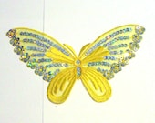 Yellow  Butterfly sequin large embroidered organza patch applique iron on, embellishment by shoptillyoudropnow on etsy
