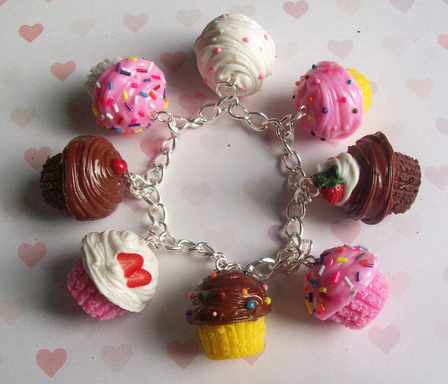 polymer clay cupcake charm bracelet