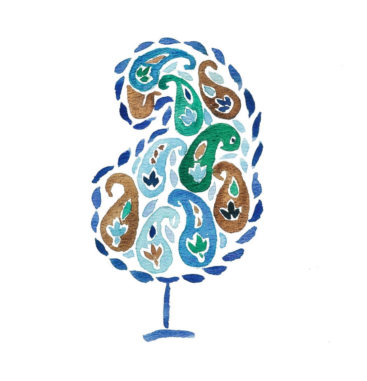 The Paisley Print of my original watercolor painting of decorative tree folk art inspired. Folk art, Boho chic, limited edition