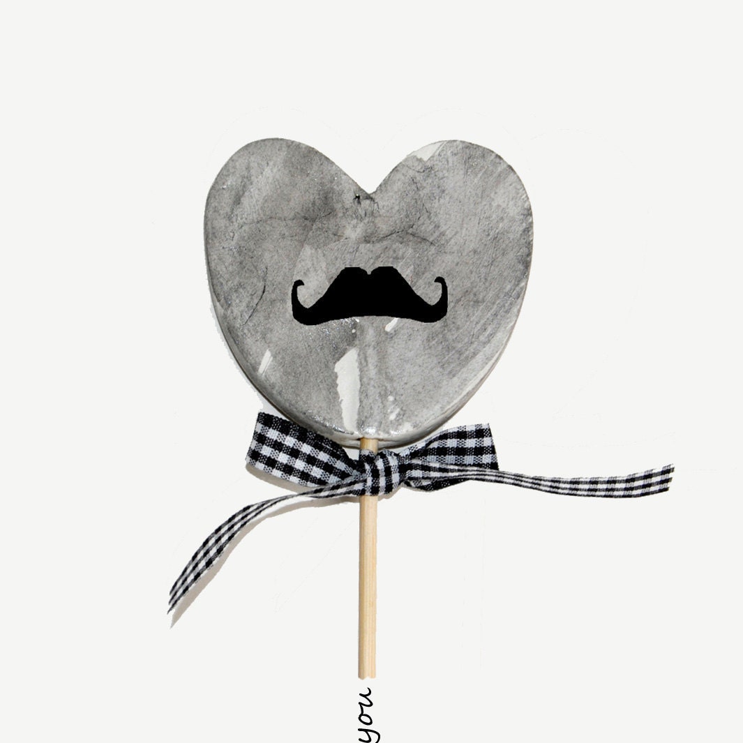 Lolly mustache - I heart you , photographic print of grey heart and mustache with black and white gingham bow,father's day, valentines day, - TheJoyofColor