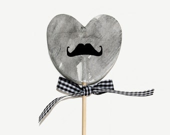 Lolly mustache - I heart you , photographic print of grey heart and mustache with black and white gingham bow,father's day, valentines day,