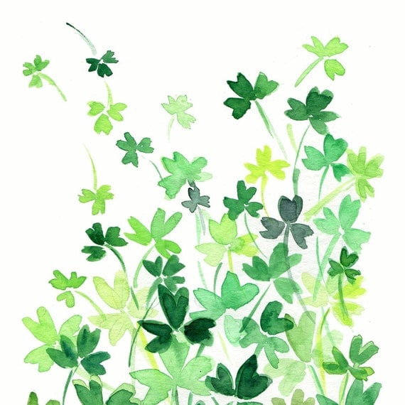 Clover Field Digital print of original watercolor painting , abstract clovers meadow, Shamrock, St Patrick's day, luck of the Irtish