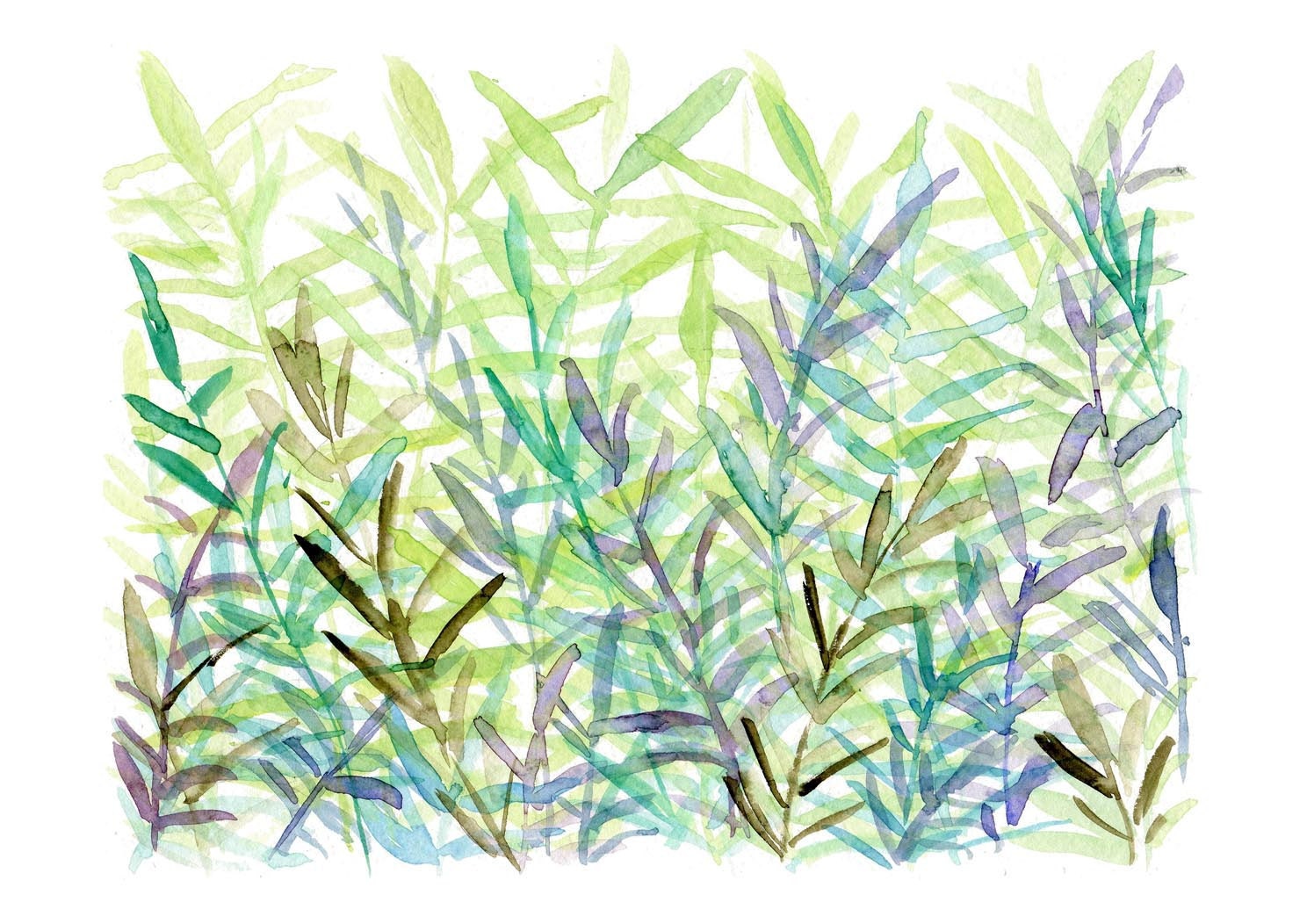 The fern forest Art Print of my original abstract watercolor painting size 16X11 woodland, wall decor,mint, green, modern art