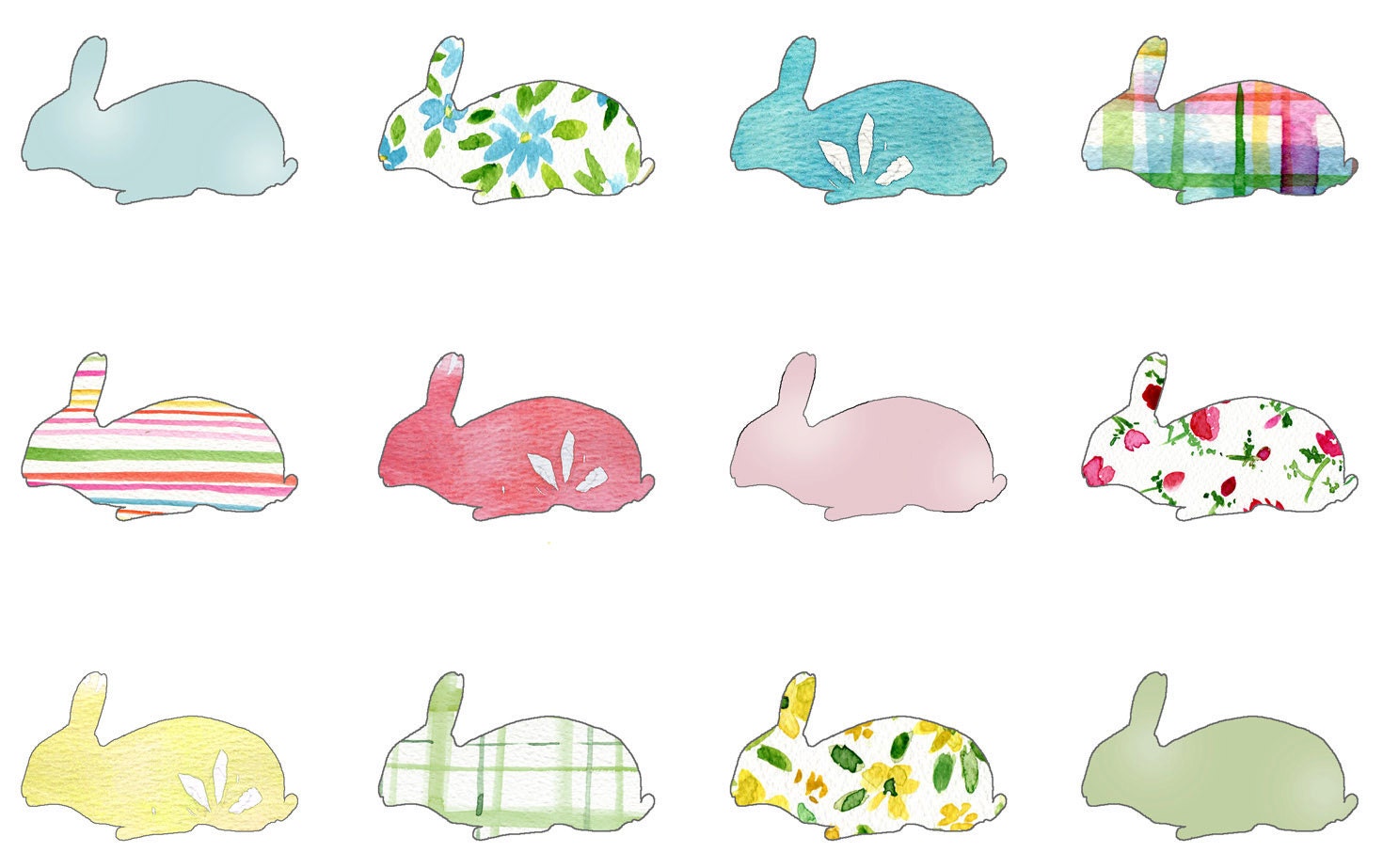 Rabbits all over illustration, digital print, art collage, kids wall art, baby shower, nursery decor, shabby chic, pastel, Easter bunnies.