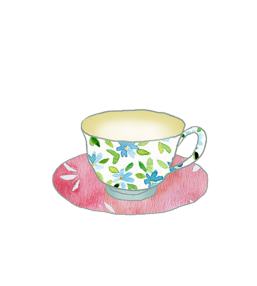 Cup of Tea Print ,Shabby chick ,Retro fun , kitchen wall decor,  kitchen art, gift for women, mothers day by thejoyofcolor