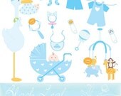 Baby Boy Doodles Digital Download - rattle, stork, pram, cot mobile, toys, bib, stork carrying baby, pacifier - Personal and Commercial Use Il_170x135