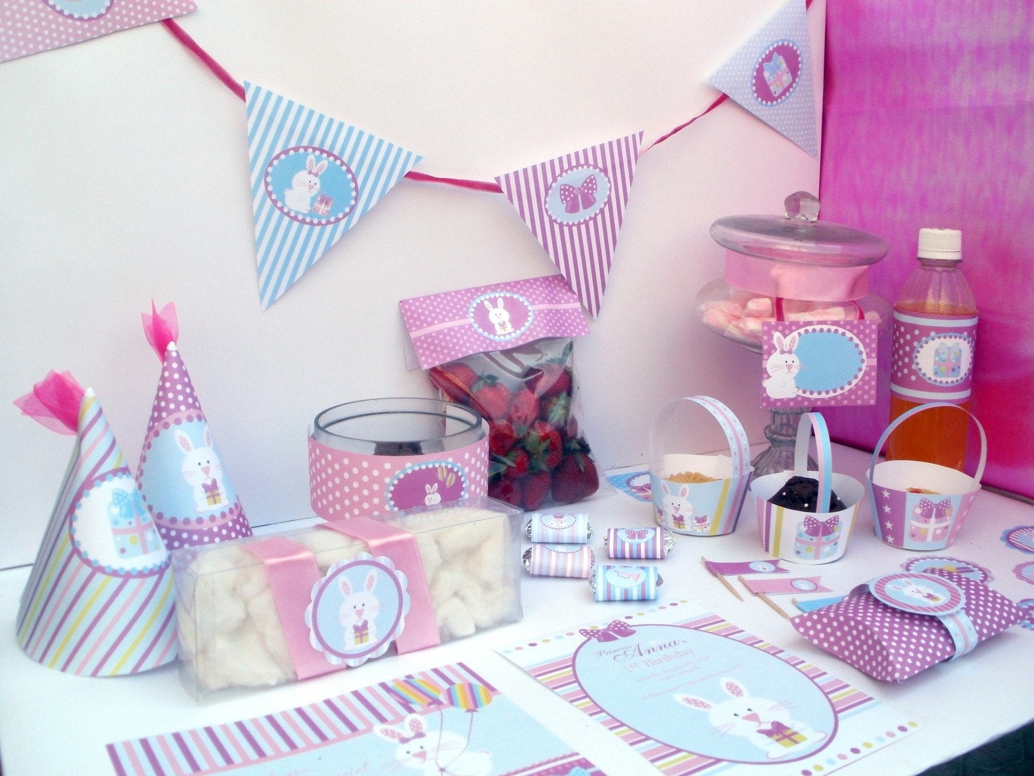 Birthday Bunny Easter Baby Shower or Birthday Custom Printable Party Kit Package Il_170x135