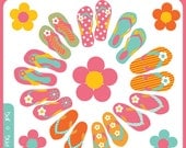 Summery Beach Flip Flops - beach wear,flip flop footwear, floral flip flops, bright flip flops - Personal and Commercial Use Clip Art Il_170x135