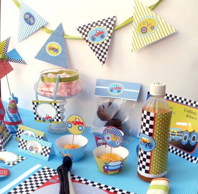 Monster Trucks Baby Shower or Birthday Custom Printable Party Kit Package Il_570xn