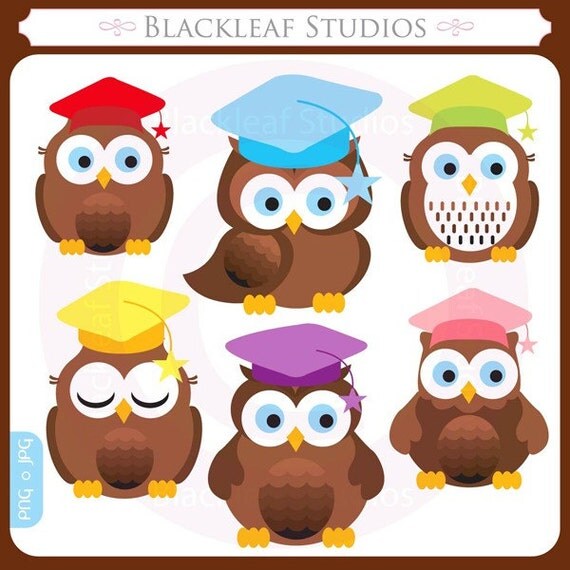 Graduation Owls digital clip art illustration set - students, grad, school, medal, prize, study- Personal and Commercial Use Clip Art Il_570xn