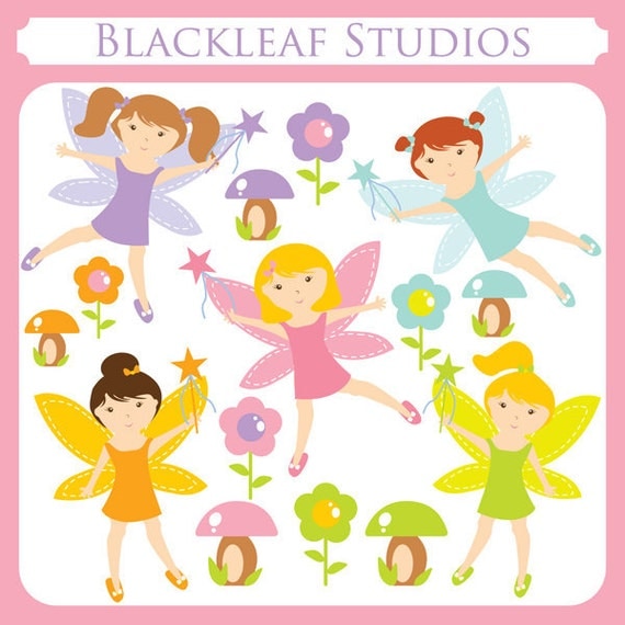 Baby Woodland Fairies Clip Art Instant Download - fairy, flower, princess, mushroom, toad stool, magic, fairy - Personal and Commercial Use Il_570xn